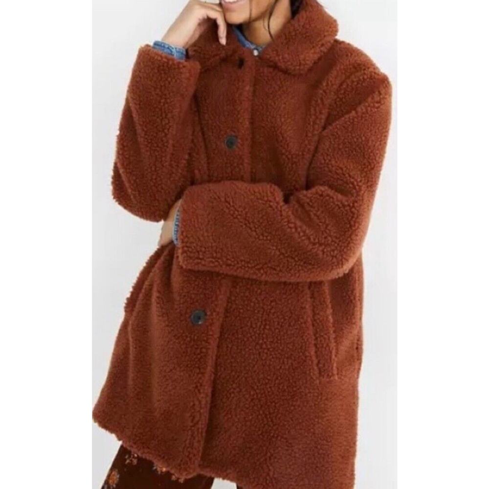 MADEWELL Sherpa Coat Button Front Ginger Brown Jacket Size Small